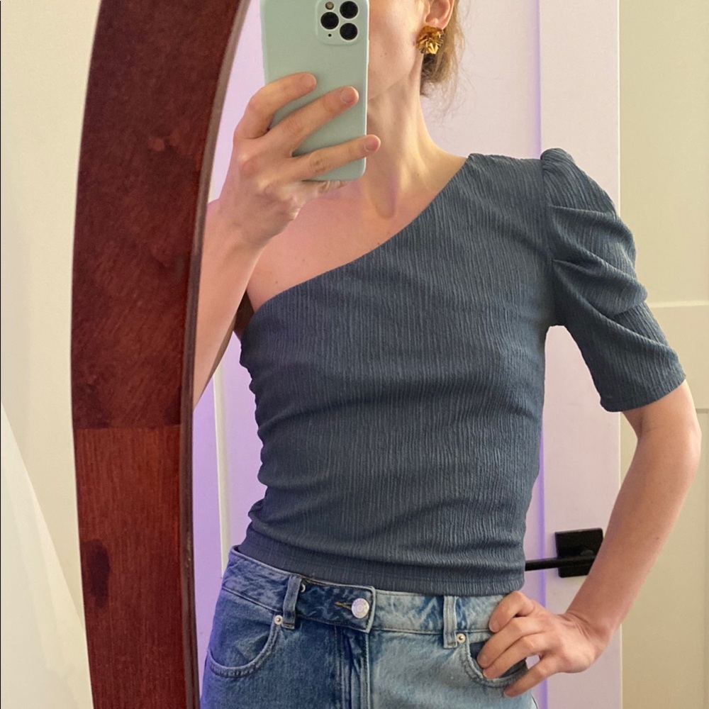 One-Shoulder Blue Top